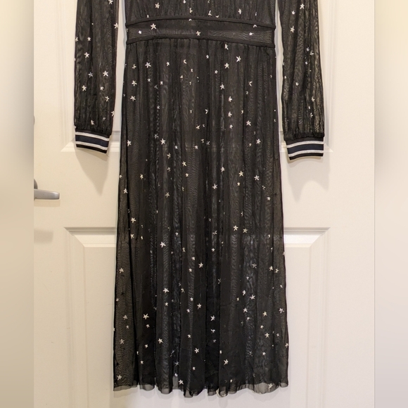 Tory Burch 0 Sheer Stretch Mesh Silver Star Print Dress with Sparkle Collar - Picture 3 of 13